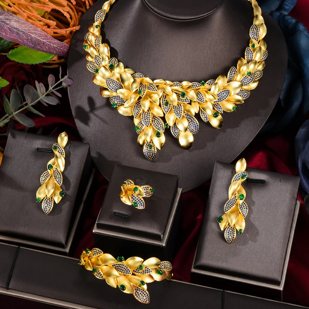 

Blachette Gorgeous Noble Gold Bangle Ring Necklace Earrings 4 Pack Women's Wedding Banquet Party Celebration Fashion Jewelry Set