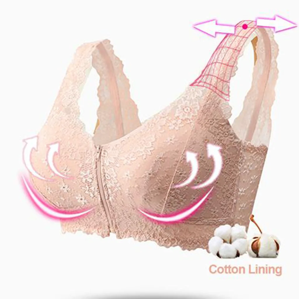 

Women's Adjustable Front Zip Super Push Up No Steel Ring Young Girls Front Closure Comfortable Women Sexy Bra Deep V Brassiere