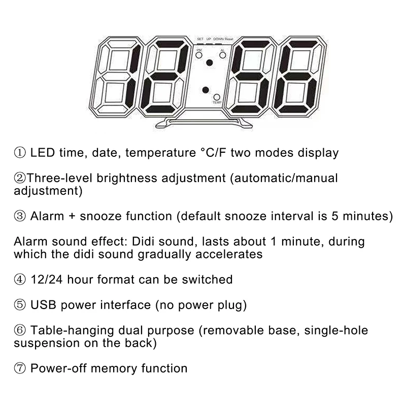 

Nordic Digital Alarm Clocks Backlight Table Watch Snooze Function Table Clock Calendar Thermometer Display Electronic Watch