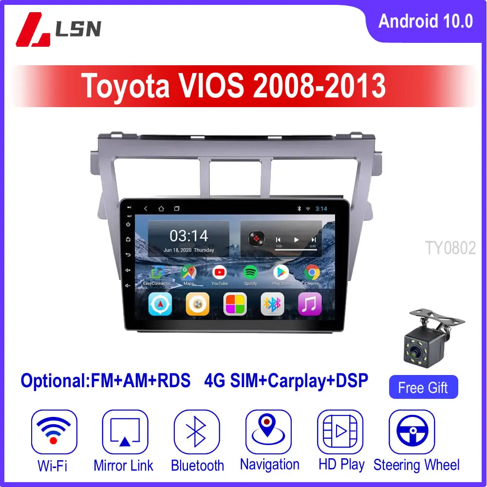 9 &quotAndroid 10 для TOYOTA VIOS 2008 2009 2010 2011 2012 2013 мультимедийное видео GPS-навигация