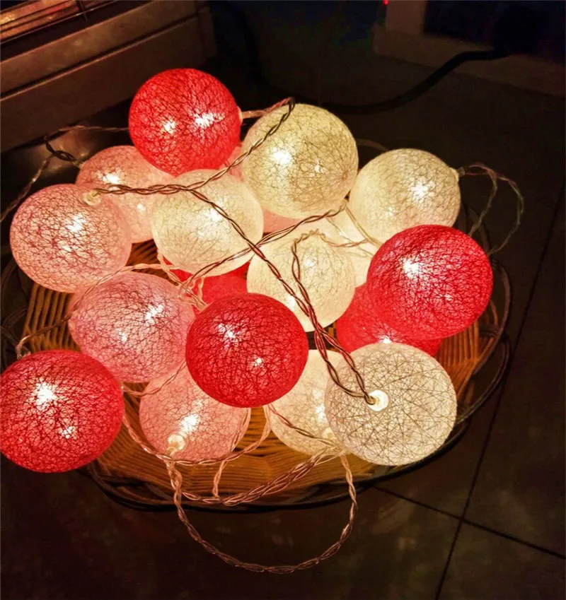 20 светодиодный гирлянда из светящихся хлопковых шариков на батарейках наружная