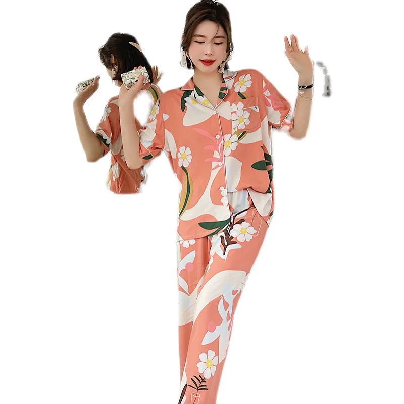 

New Silk Pajamas Women's Cardigan Thin Artificial Home Wear Air Conditioning Clothes Japanese Sweet Student Cotton