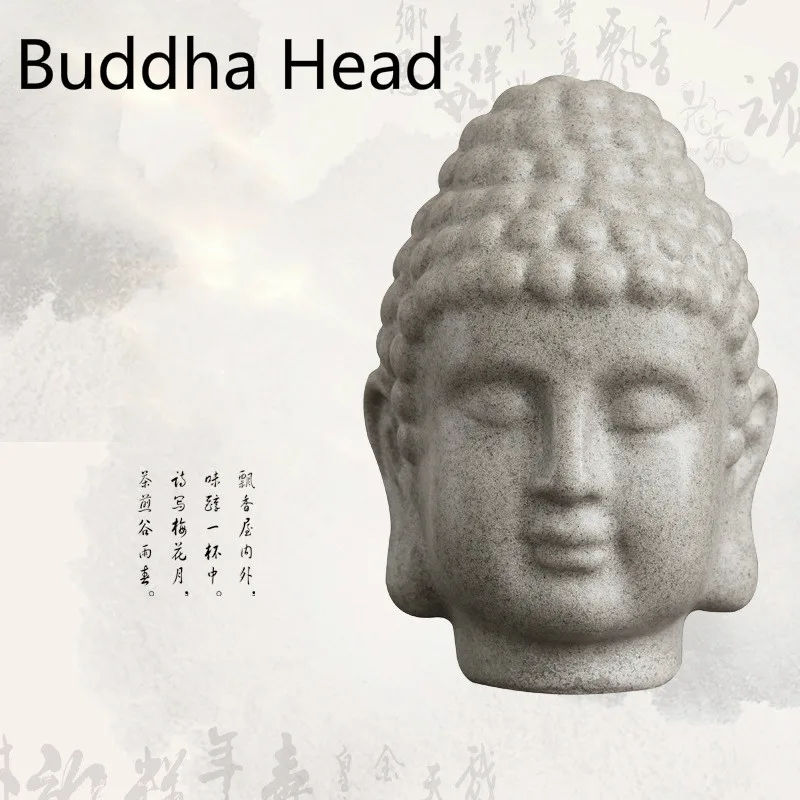 Буддийская статуя головы Будды песчаник Смола ремесло украшения дома крыльца