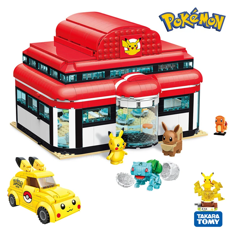 

Cartoon Anime Pokemon Pokémon Center House Pikachu Building Blocks Bricks Sets Classic Movie Model Kids Toys For Children Gift