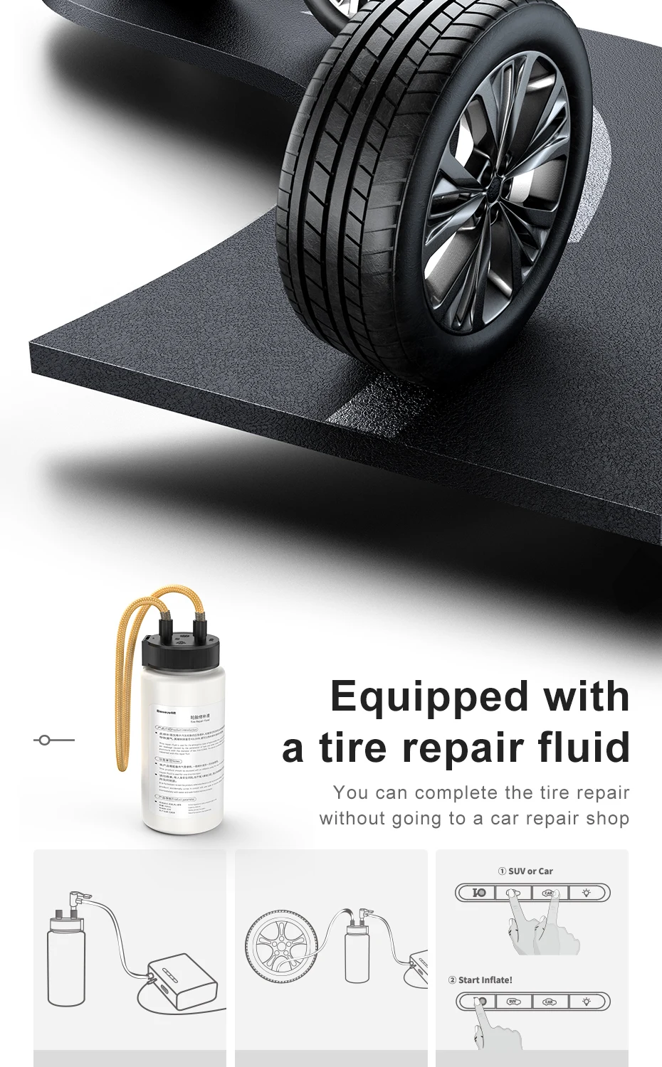Baseus 12V Car Air Compressor Mini Tire Inflatable Pump For Car Electric Air Pump Compresor Portable Auto Pressure Tyre Inflator
