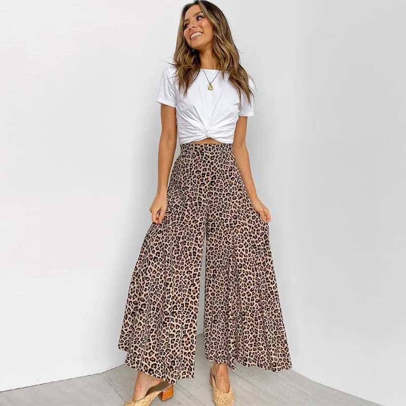 

Donsignet Fashion Women's Pants Summer Casual Hot-selling Thin High-waist Trousers Irregular Digital Flower Print Wide-leg Pants