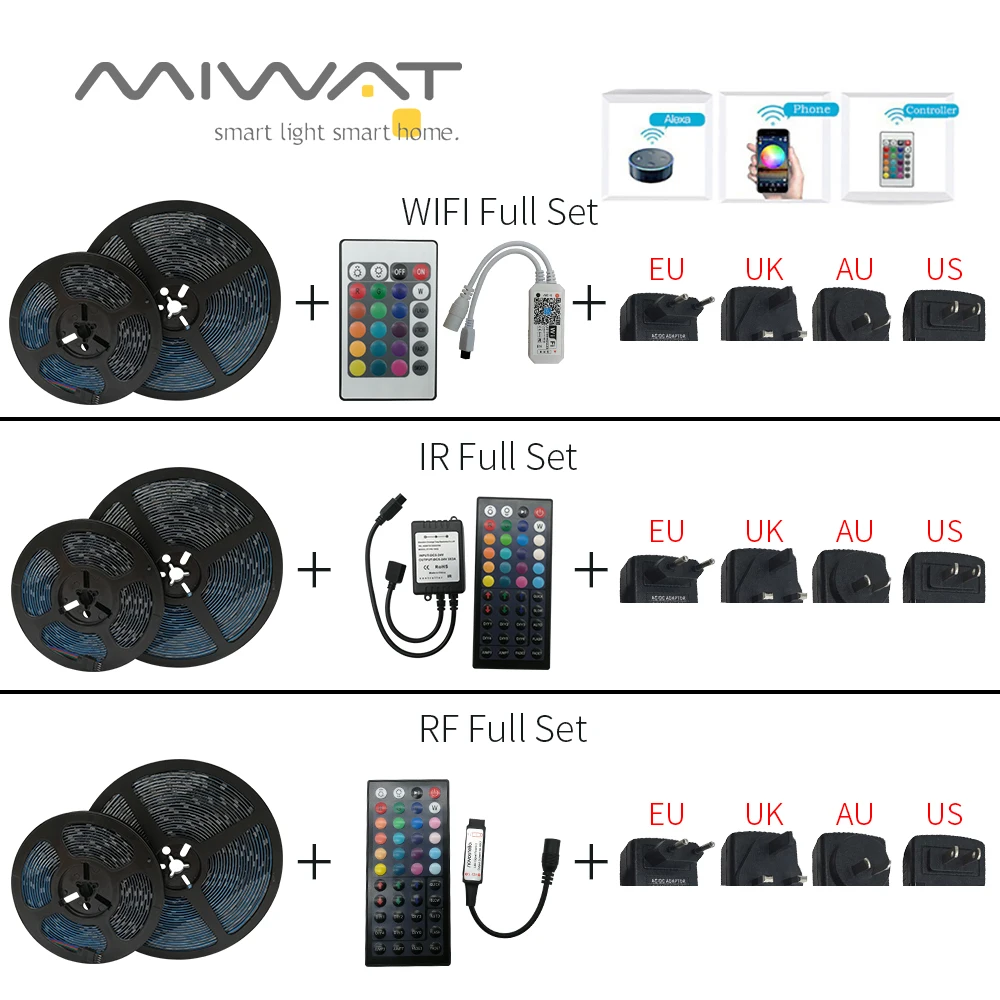 Светодиодная лента SMD5050 RGB с дистанционным управлением Wi Fi и Bluetooth комплект из
