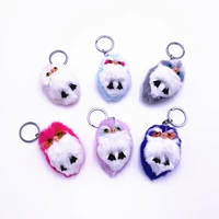 mini fluffy owl keychain new fashion cute owl plush toy pendant woman bag charms faux rabbit fur pompoms key chains for handbag