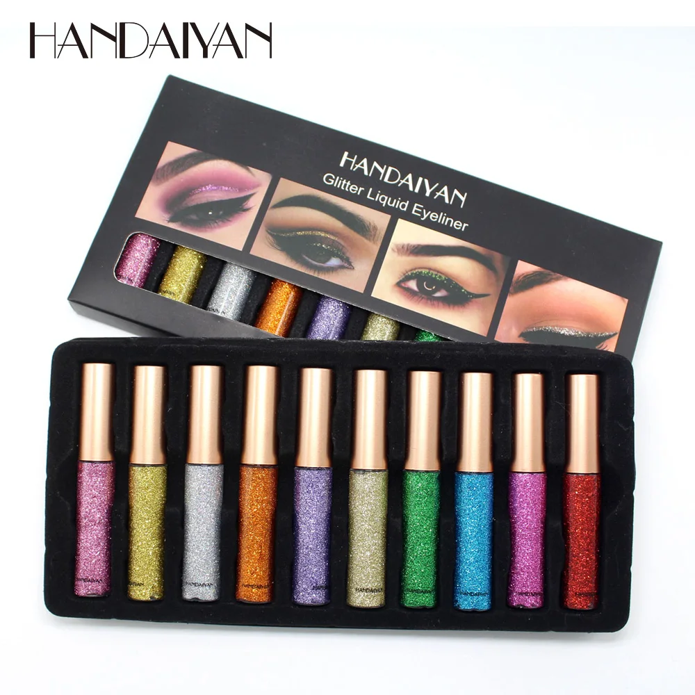 

10 Colors/box Eye Shadow & Liner Combination Glitter Liquid Eyes Makeup Shimmer Eyeshadow Kit Shinning Eyeliner Pencil