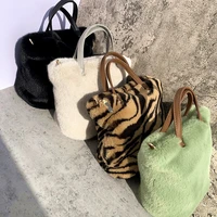womens tote bags plush handbag 2021 female shopper purse new fashion casual geometric pattern printing chain soft crossbody bag