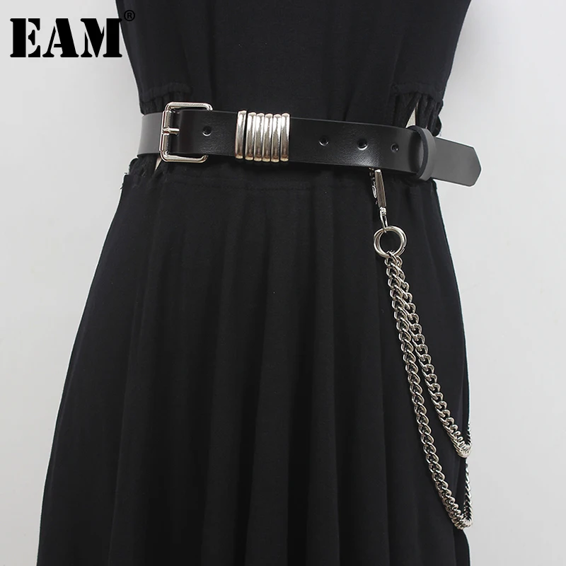 

[EAM] Pu Leather Black Square Buckle Long Wide Belt Personality Women New Fashion Tide All-match Spring Autumn 2022 1DD9895