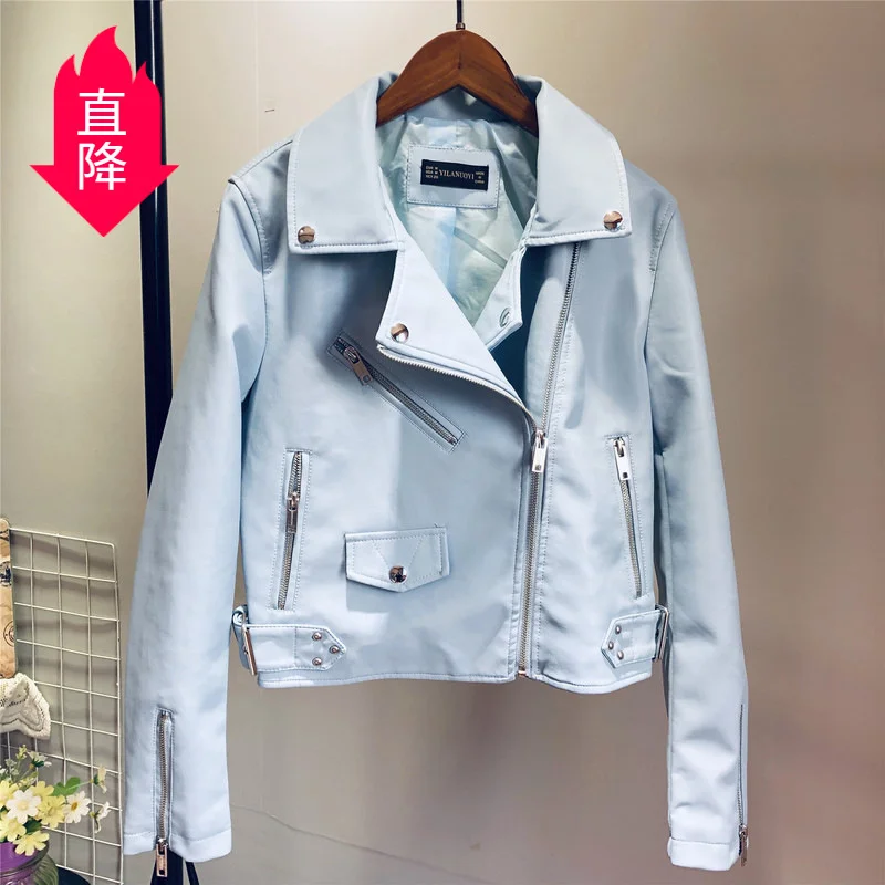 Korean leather women's short locomotive leather jacket 2020 spring and autumn new coat Long Sleeve Top trend enlarge
