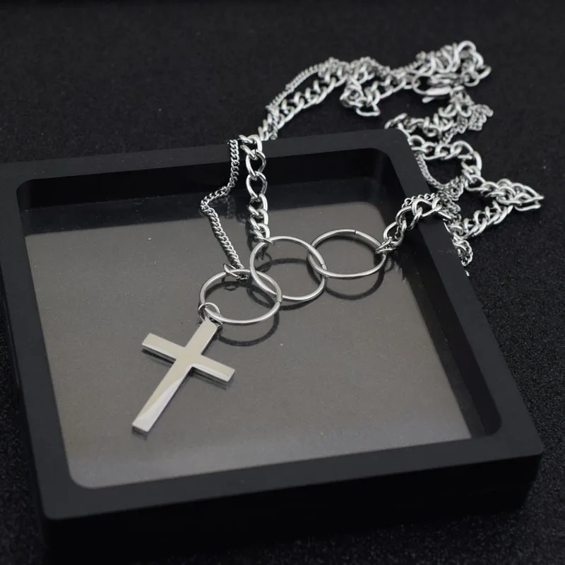 

European and American Cross Multi-layer Necklace Indelible Long Cool Fashion Person Hip Hop Stainless Steel Necklace Female
