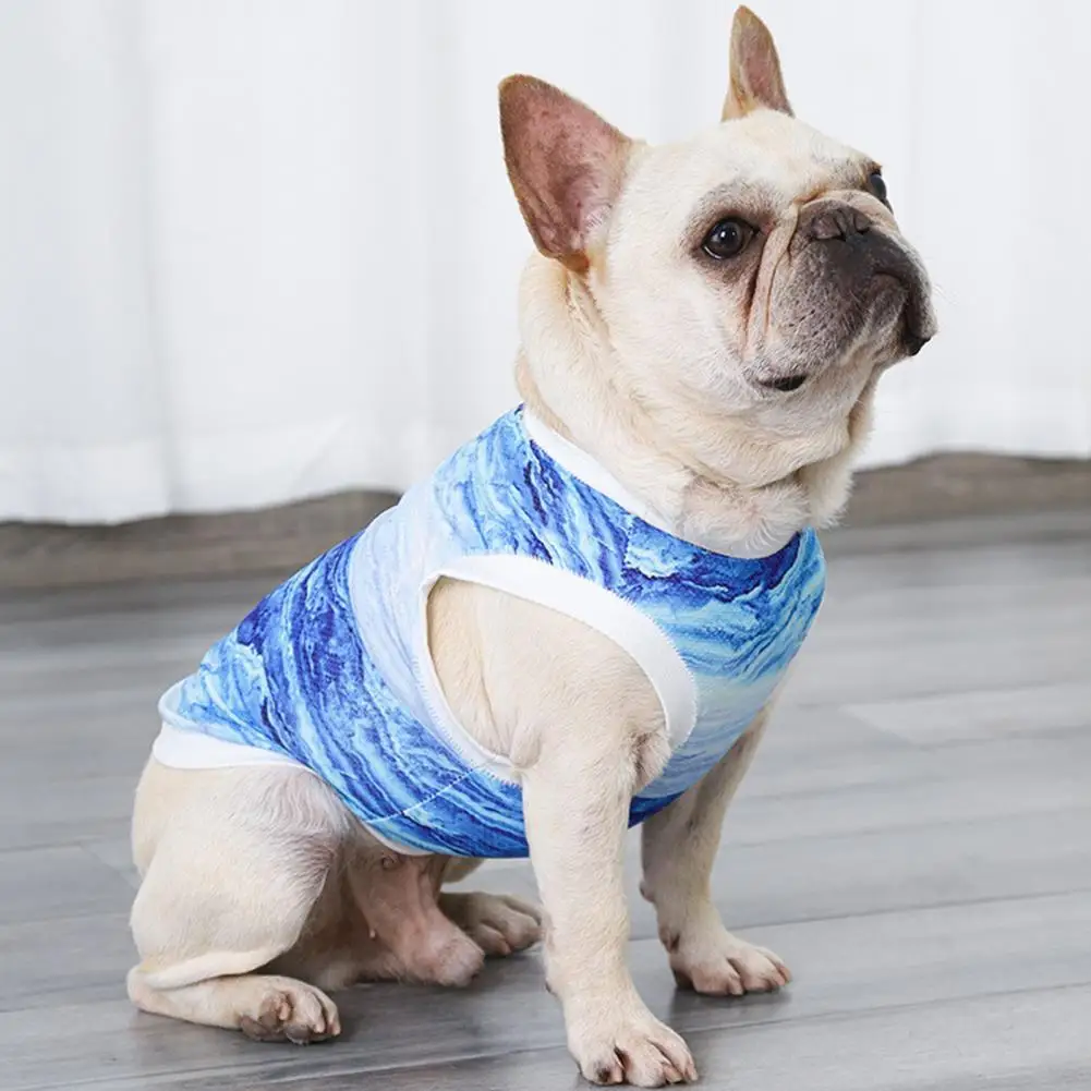 

Breathable Fashionable Puppy Sleeveless T-shirt Blue Dogs T-shirt Well-stitched for Casual