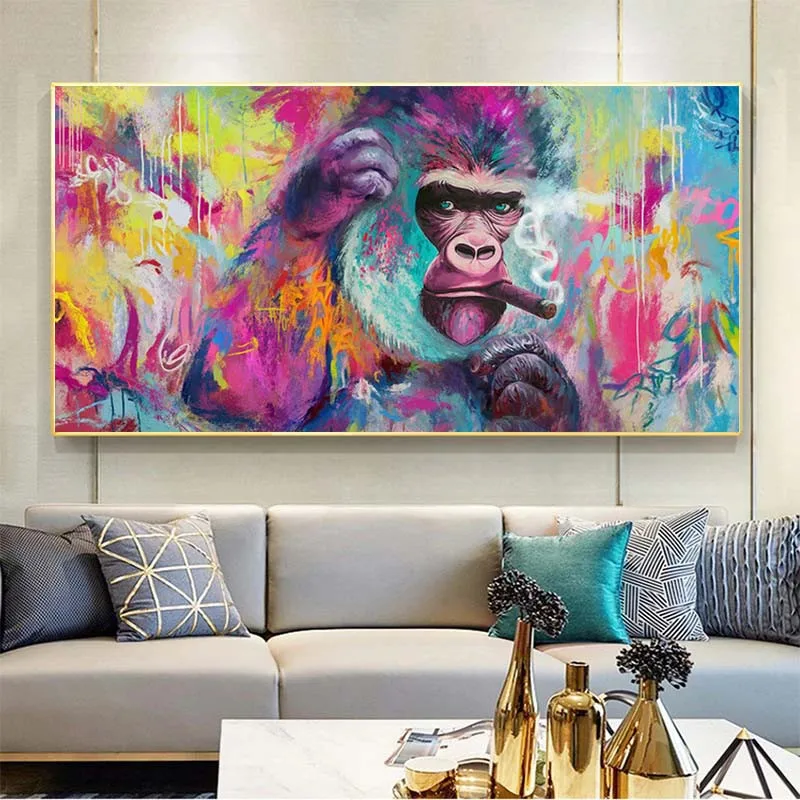 

Funny Smoking Orangutan Graffiti Canvas Paintings Wall Art Posters And Prints Modern Animals Wall Art Canvas Pictures Room Decor