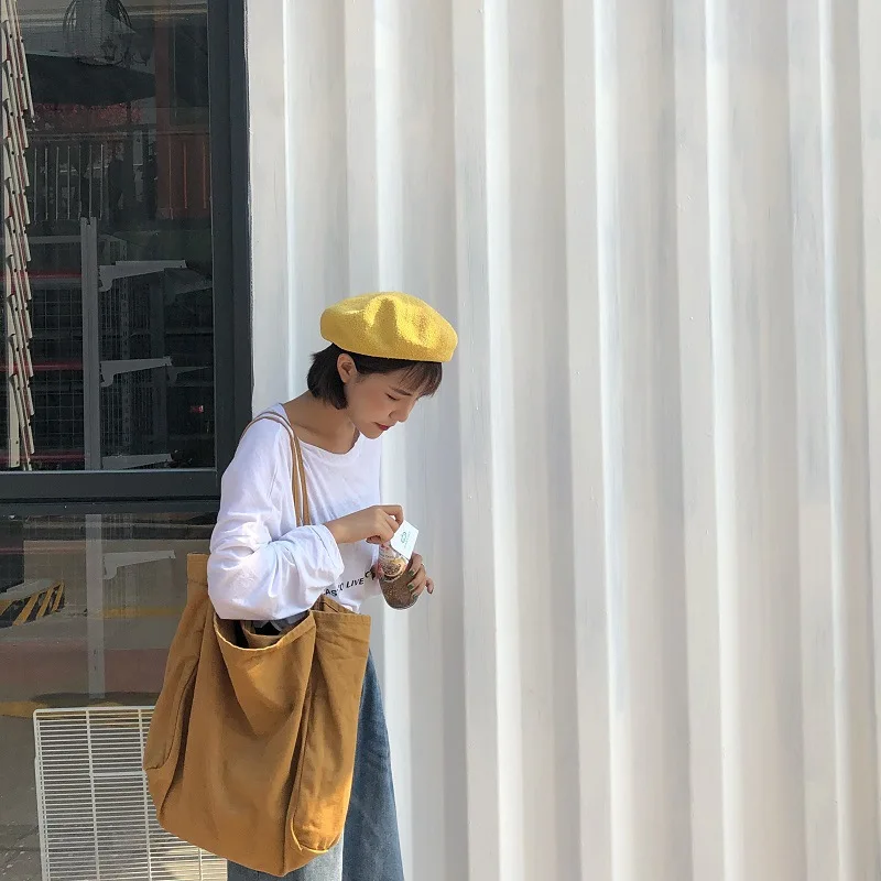 

Large Canvas Tote Bag Women Big Capacity Shopping Handbag Simple Lady Shoulder Bag Solid Color Handle Bag Reusable Designer Tote