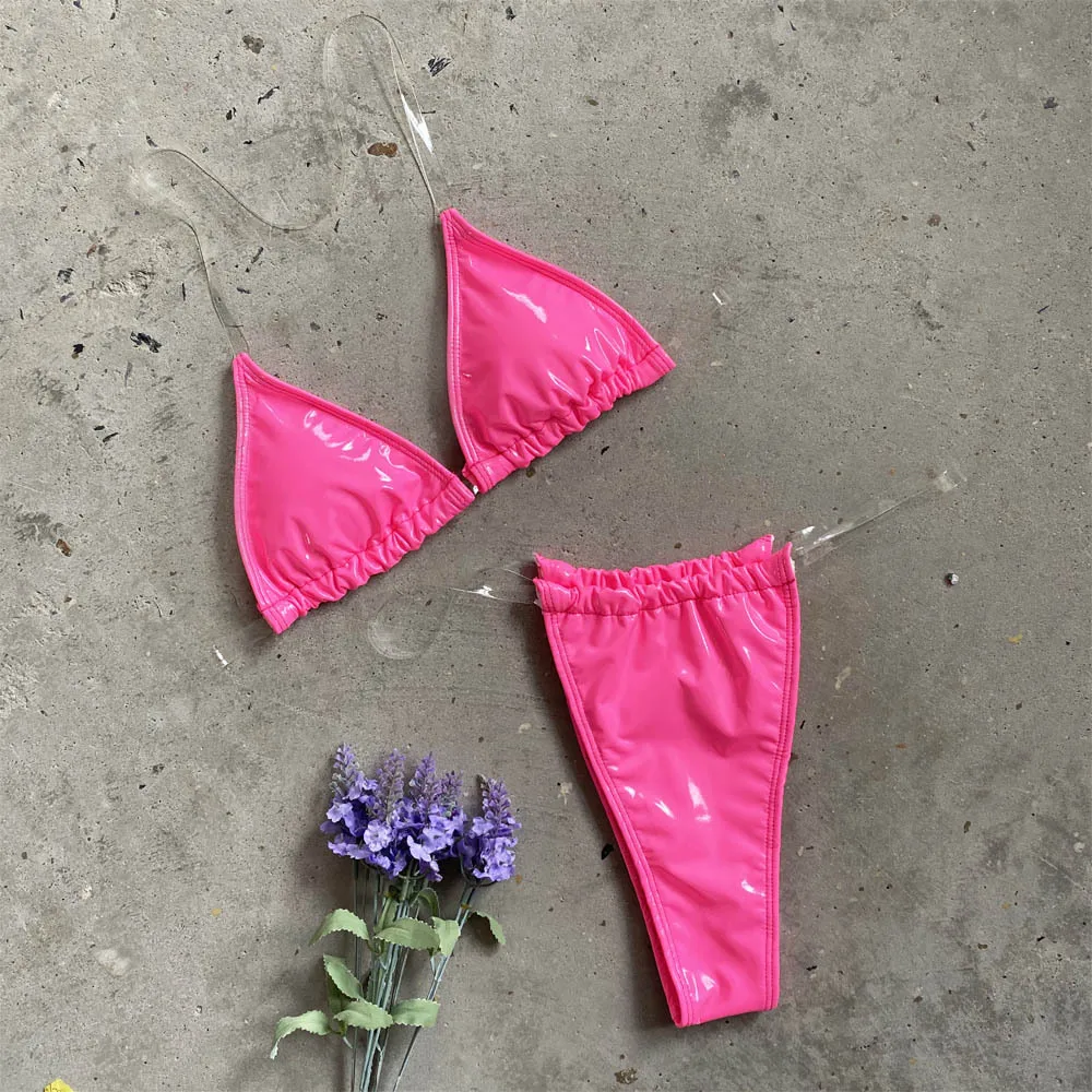 Микро бикини с прозрачными лямками 2021 женский сексуальный бразильский неоновый