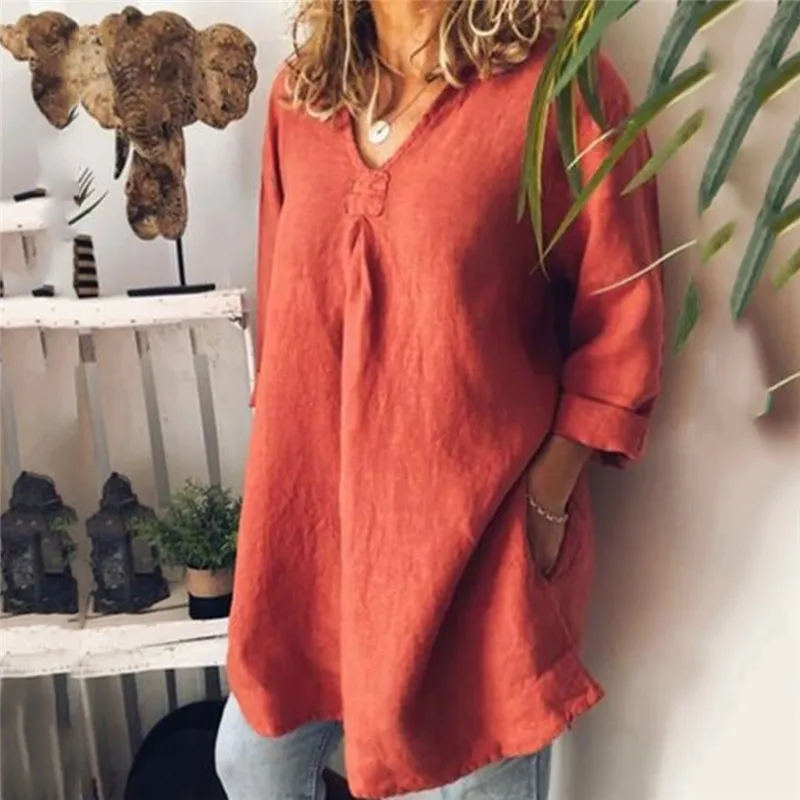 Женская блузка большого размера на весну и осень повседневная Однотонная