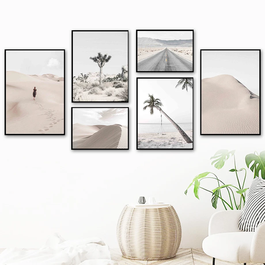 

Desert Coconut Tree Road Mountain Women Wall Art Canvas Painting Nordic Posters And Prints Wall Pictures For Living Room Decor