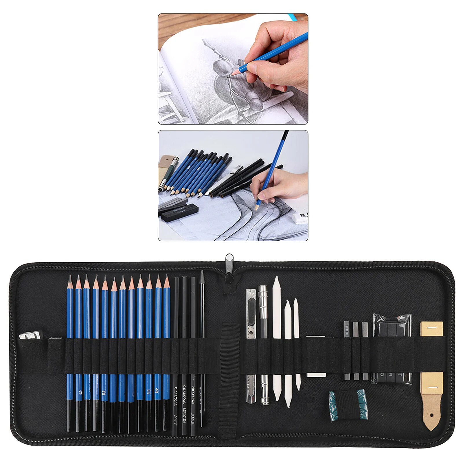 

32PCS Sketch Painting Tool Set Black Painting Pencil Set Student Artist Used Wood Pencil Set With Utility Knife Eraser Pencil