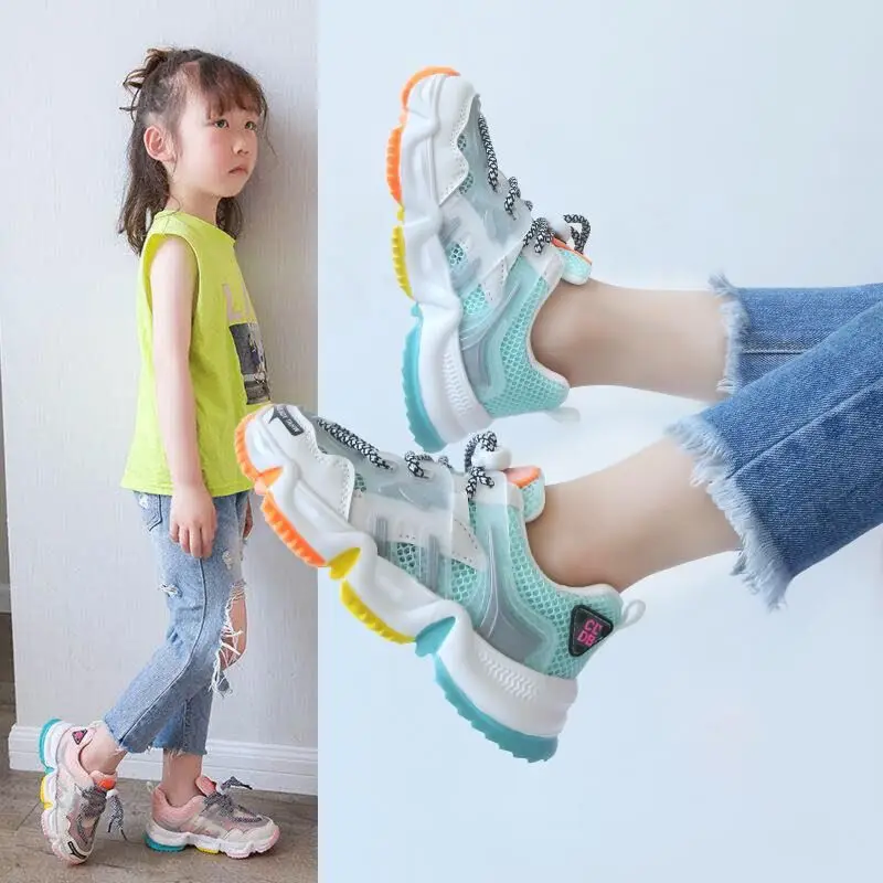 New Summer Kids Sport Shoes For Girls Sneakers Rainbow Students Breathable Mesh Children Running Light Toddler | Детская одежда и