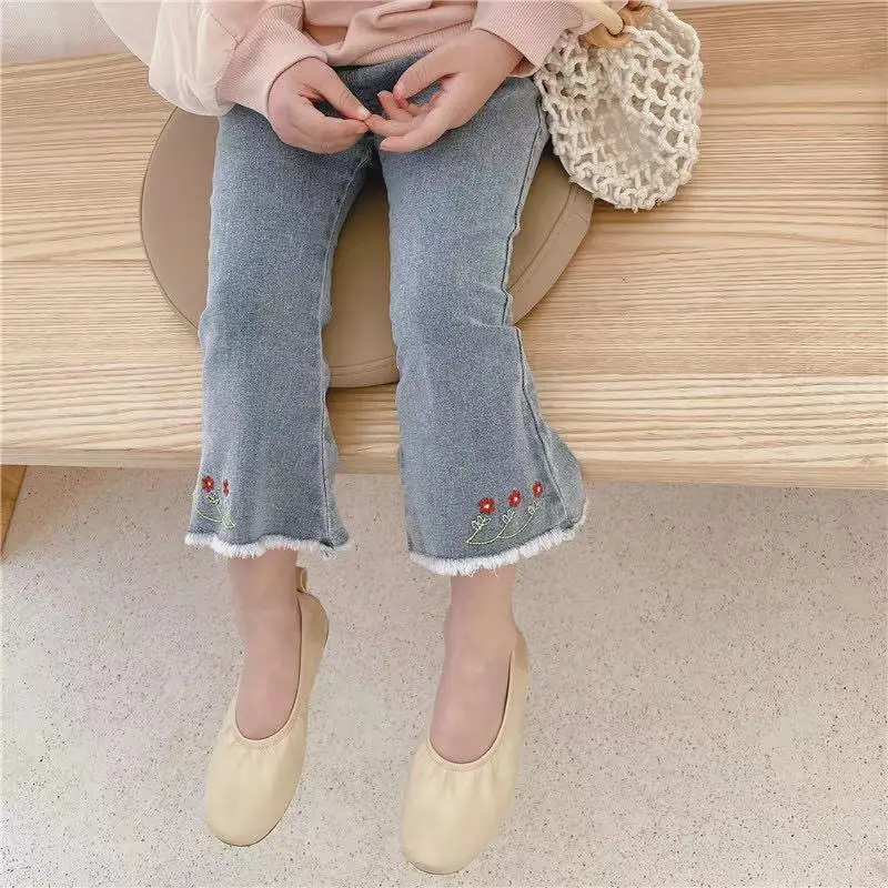 

Spring Autumn Kids Pants For Girls Jeans New Children's Trousers Clothing Slim Flared Pants Baby Slim Stretch Pants