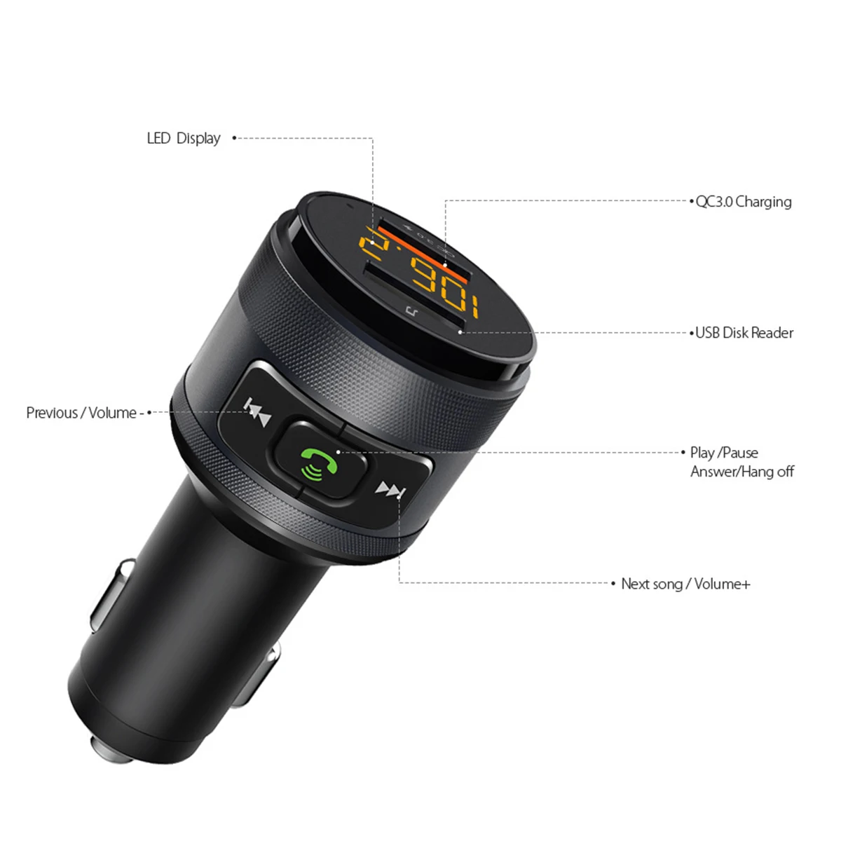 Беспроводной Bluetooth 4 2 автомобильный fm-передатчик QC3.0 Dual USB зарядное устройство