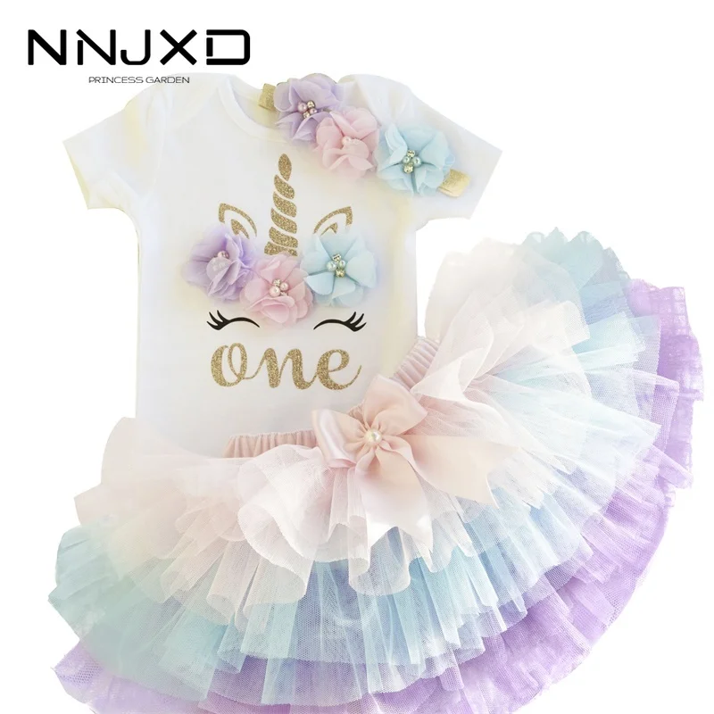 Один лет платья на день рождения Vestido для детей с цветочным принтом ясельного