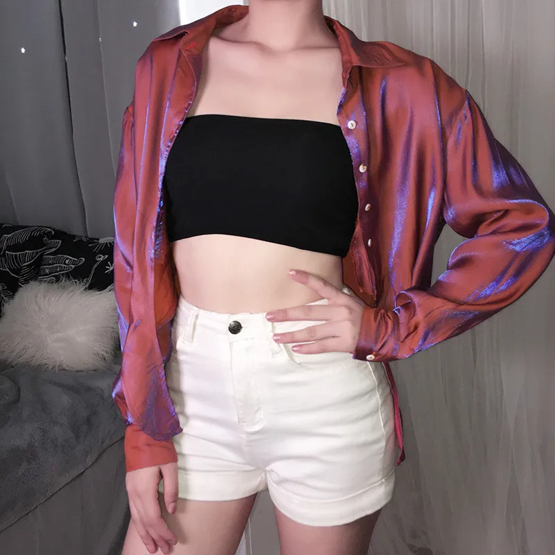 

hirigin new fashion womens casual Blouses female solid short tops ladies long sleeve elegant shirts turn-dow collar Lace below