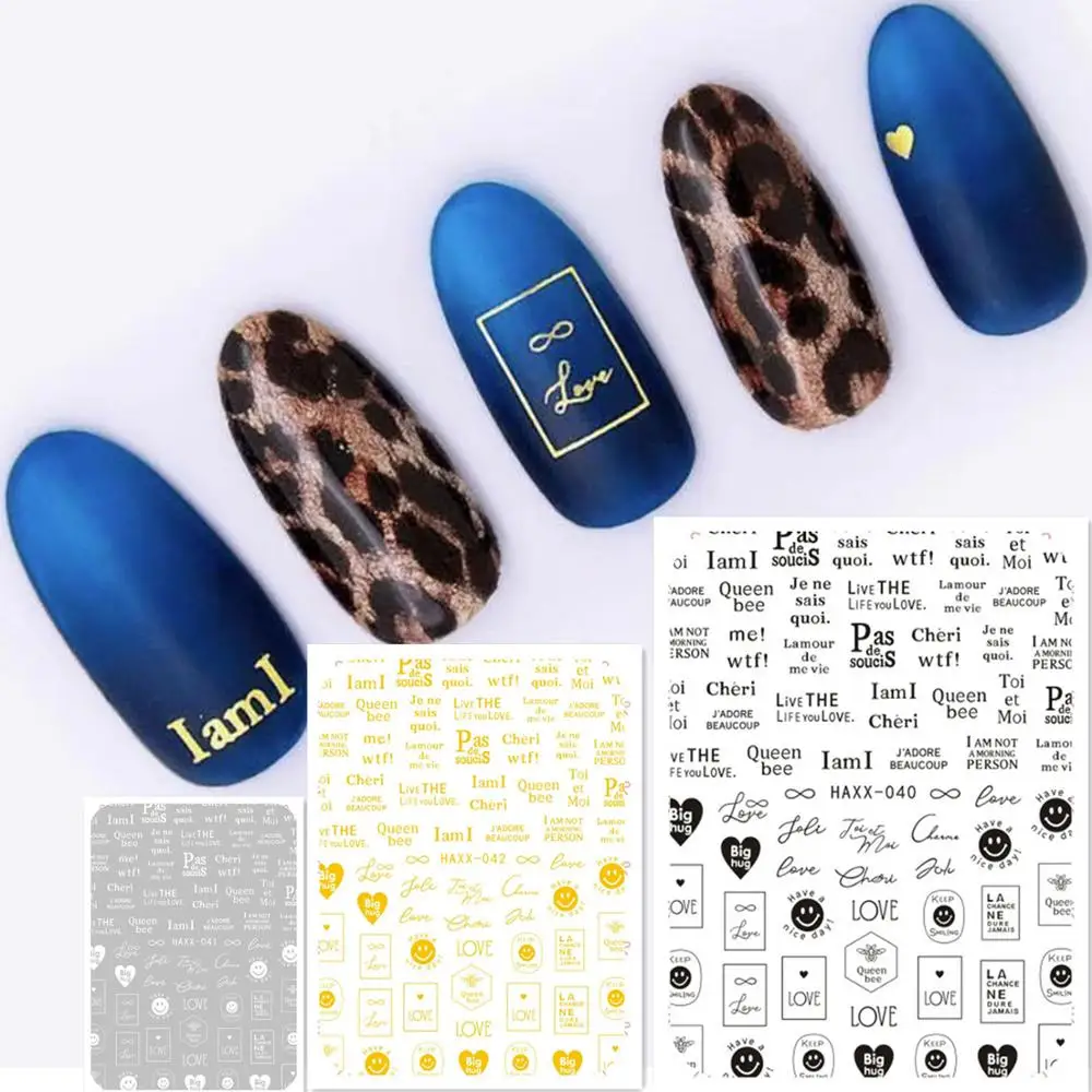 

Newest HANYI 40 41 42 letter design nail art sticker decal stamping back gule DIY nail decoration wraps