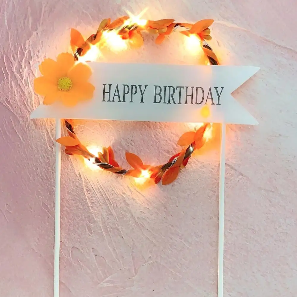 High Quality DIY LED Light Up Garland Wreath Baking Decor Cake Toppers Happy Birthday Party Decoration Surprise | Дом и сад