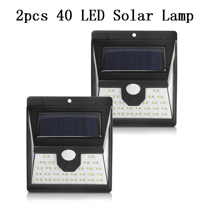 2pcs 40 LED 100/114LED 4-стороннее Солнечный PowerLight 3 режима 120 градусов угол движения Сенсор стенная солнечна лампа на открытом воздухе Водонепроницаемый шланг для полива огорода, двора, лампы - Испускаемый цвет: 2pcs 40 LED