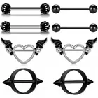 Очаровательная штанга для пирсинга тела, из нержавеющей стали, крылья ангела набор для пирсинга, 14 г, в форме сердца Ювелирное Украшение для пирсинга соска, черная накладка на соски