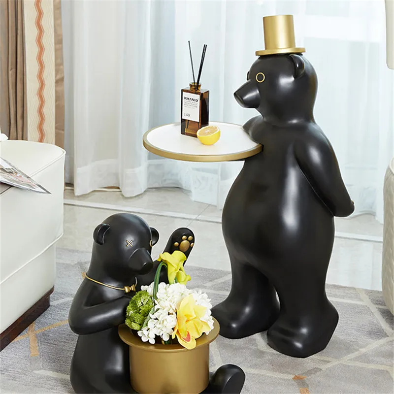 

Nordic Side Table Bear Art Sculpture Storage Tray Floor Stand Animal Statue Living Room Home Decoration Gift