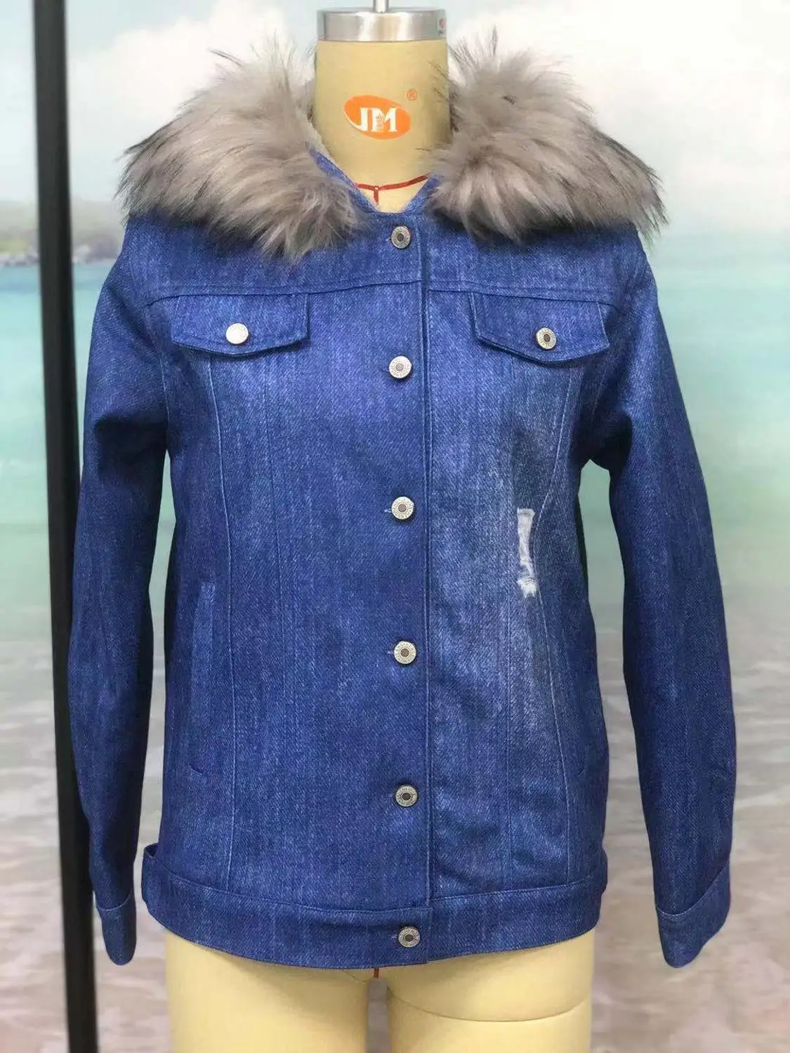 Новая зимняя Модная Повседневная джинсовая куртка ALSYIQI с воротником из