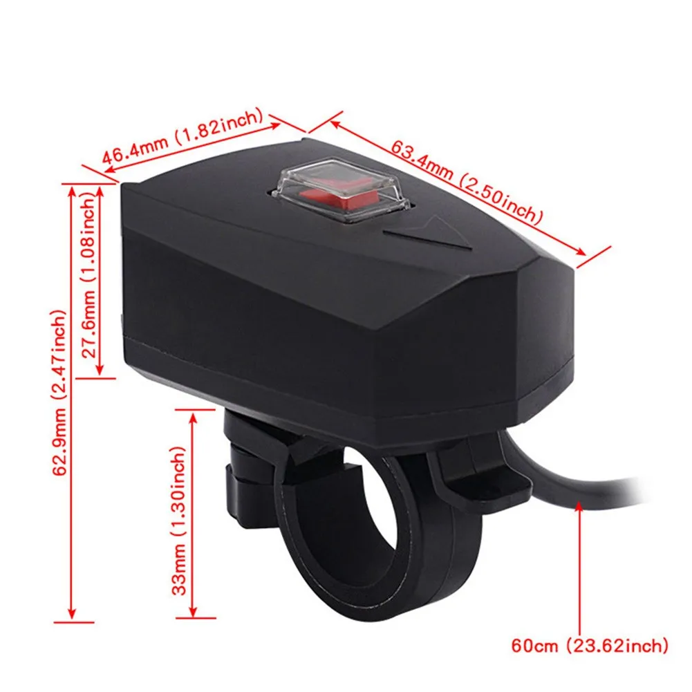 

Electric Car Handlebar USB Power Charger Waterproof Adapter 10v-80v To 5V2.4A Suitable For Ebike Electric Bicycle With Switch