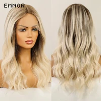 emmor synthetic t part lace wig ombre brown to light blonde wavy wigs for white women daily high density nature hair wig