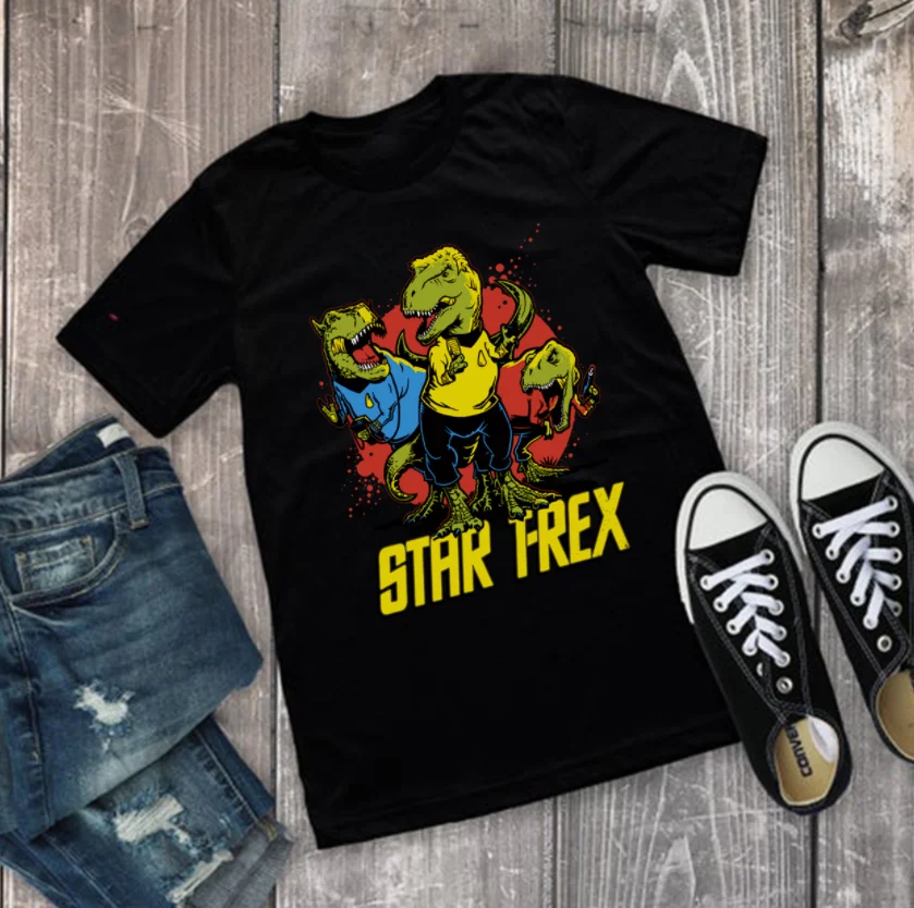 R1 звезда T Rex Звездный путь динозавр ТВ кино веер искусство смешная пародия черная