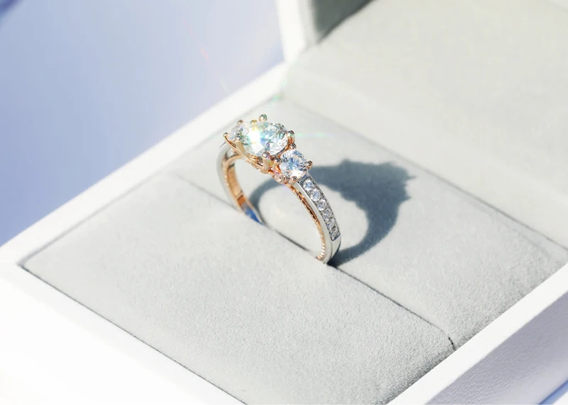 AULEEZE 14k кольцо из белого розового золота Три камня дизайн D Цвет 1 карат муассанит обручальные Обручальные кольца для женщин