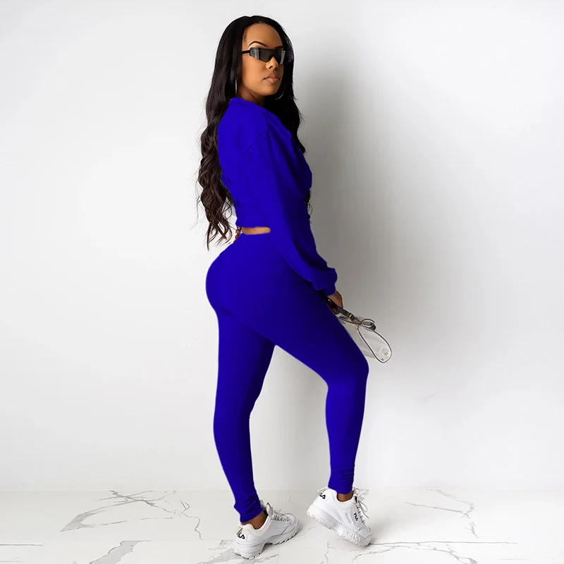 Casual Women Two Pieces Jogging Femme Long Sleeve Sportwear Tracksuit Women O-neck Crop Top+ Long Pants Suit Autumn