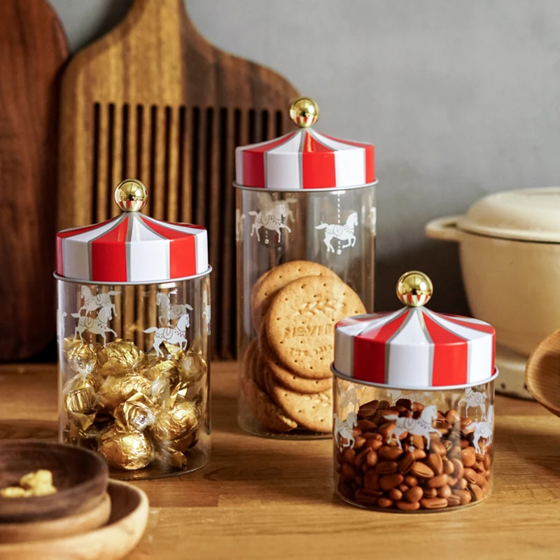 

Airtight Tins Christmas Candy Jar For Spices Glass Container With Lids Moisture Proof Carousel Cookie Kitchen Glass Foods Bottle
