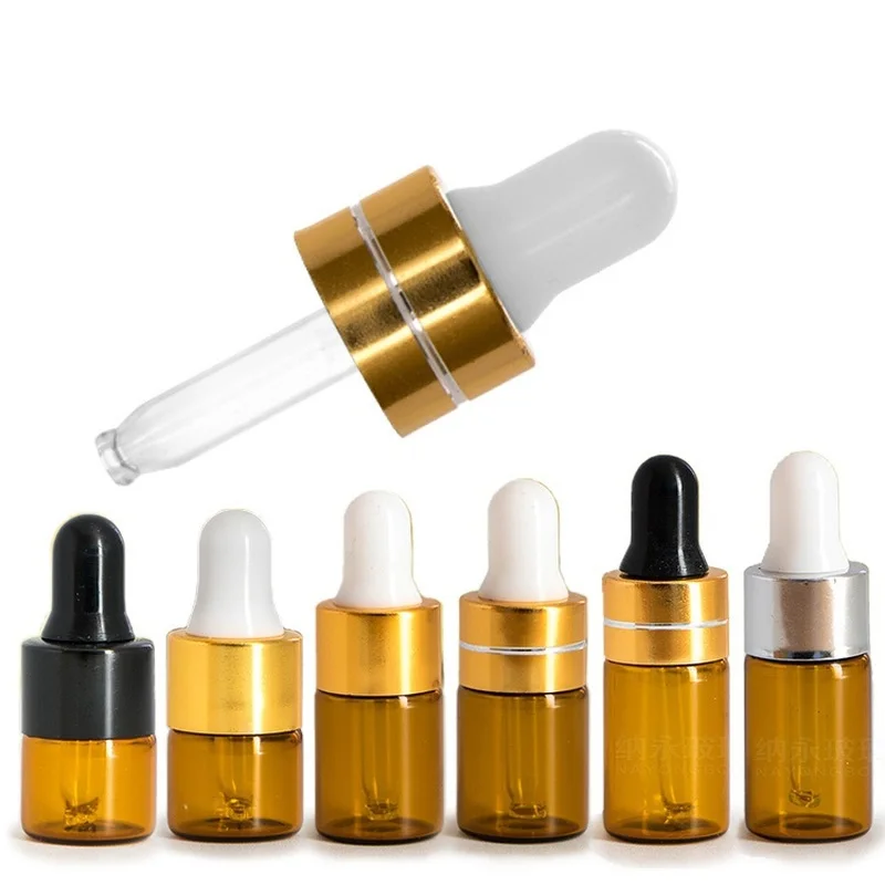 

50pc/set Dropper Bottle Amber Glass 1ml 2ml 3ml 5ml Reagent Eye Dropper Aromatherapy Liquid Pipette Tude Refillable Bottles