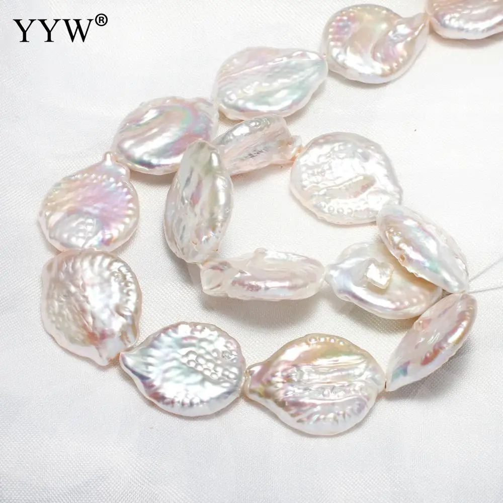 

19-20mm A High Quality Cultured Button Freshwater Pearl Beads Fashion Jewelry Making White Natural Pearl Neckacle Hole 0.8mm