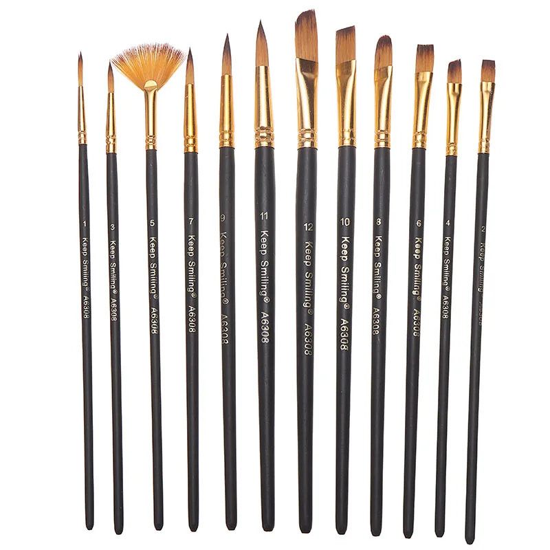 12 шт./компл. нейлоновые художники мягкий набор кистей для рисования маслом гуашь