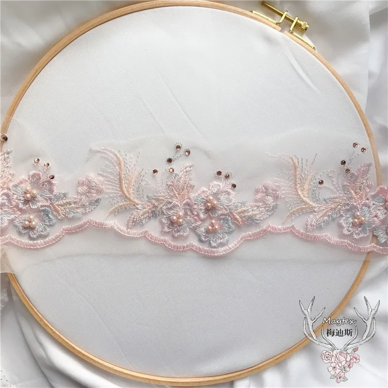 2Meters Color Beads Small Lace Waist Ornaments Veil Decoration Jewelry Sleeve Patch Trimming Beaded Timrs 7.5cm LJ0170 | Дом и сад
