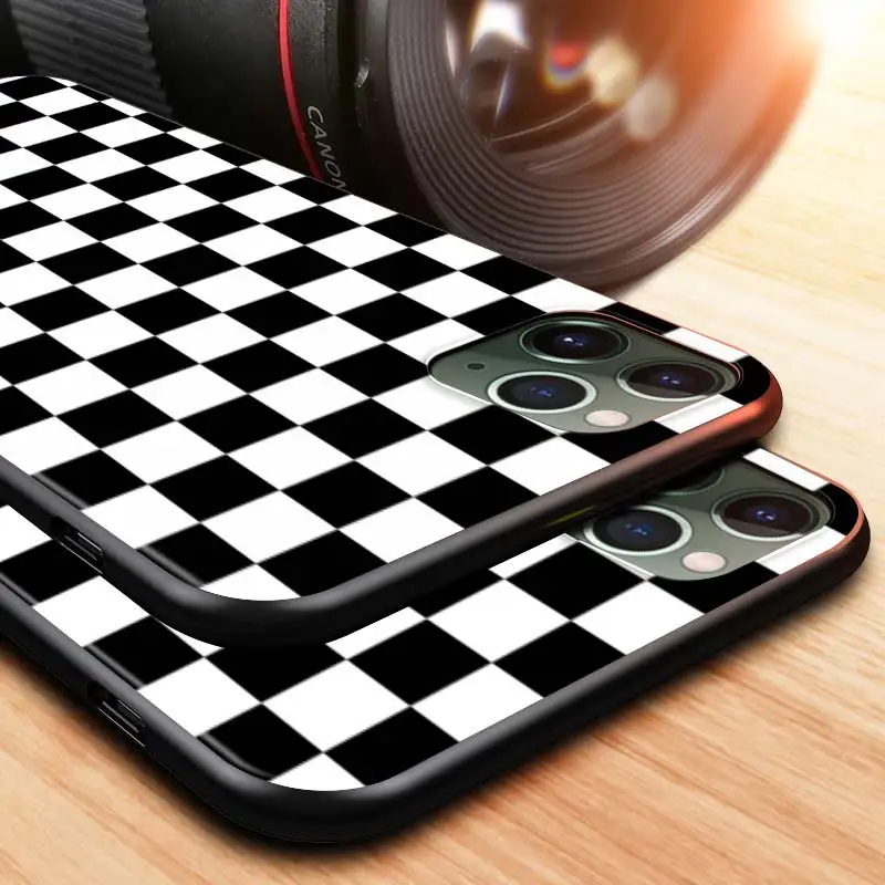 

Checkerboard Black White For Apple iPhone 12 Pro Max Mini 11 Pro XS Max X XR 6S 6 7 8 Plus 5S SE2020 Black Phone Case