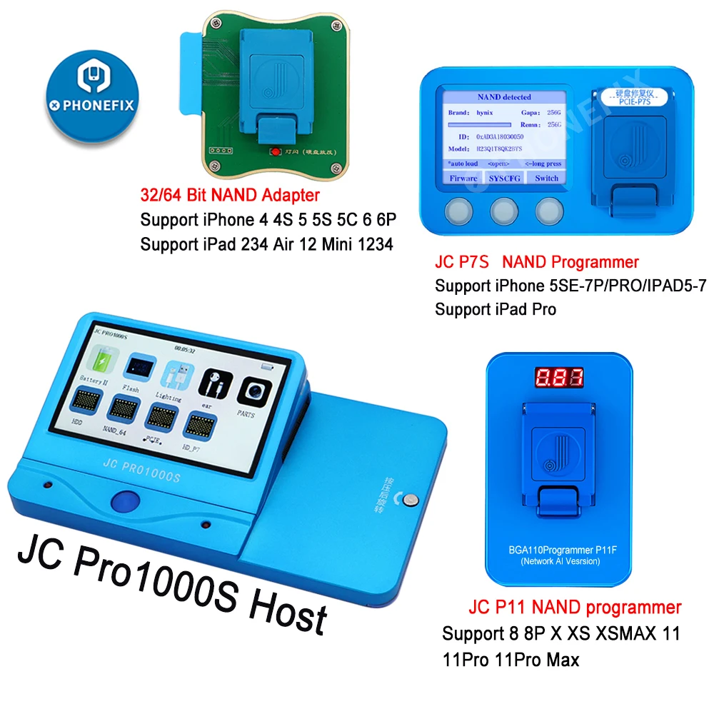 

JC Pro1000S JCP13 JC P7S P11 NAND Programmer HDD Serial Read Write Error Repair for IPhone 13 12 XS Max 8 X 7 7P 6 6S All IPad