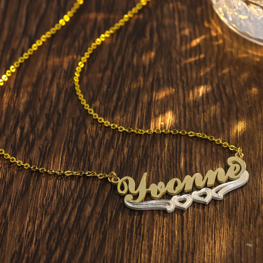 Personalized Name Necklace Customized Name Necklaces Name Double Heart Necklace Stainless Steel Necklace Chain Women Jewelry