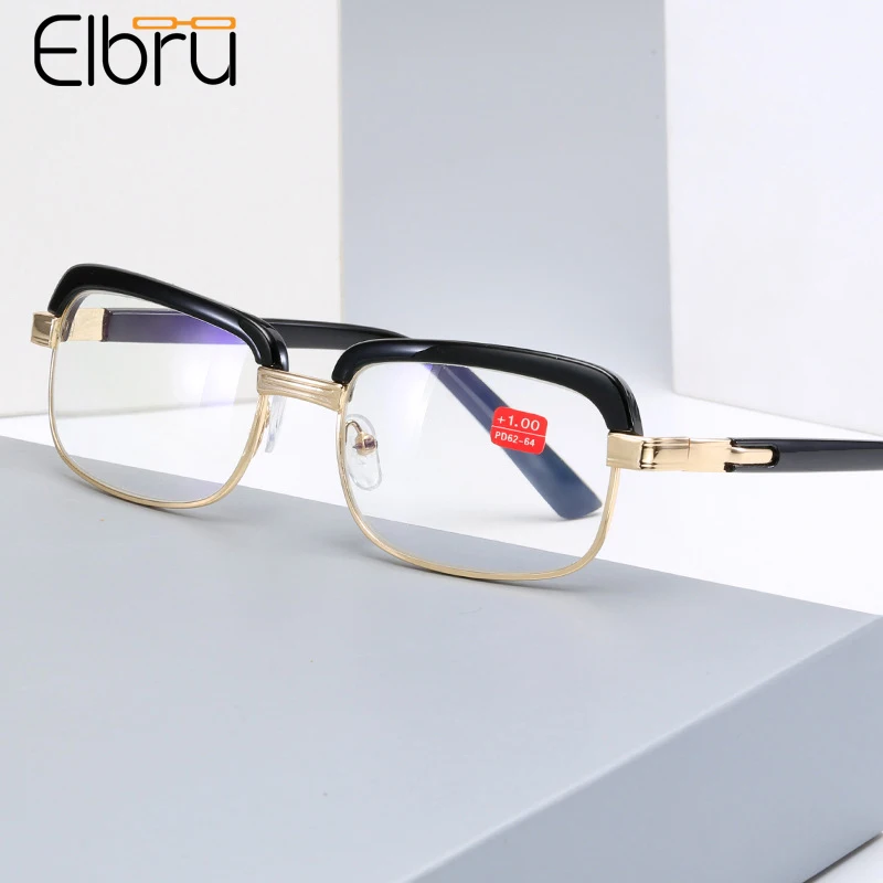 

Elbru Metal Black Eyebrows Frame Reading Glasses Blue Film Glass Lens Eyeglasses Women Presbyopic Spectacles Diopters +1.0 +4.0