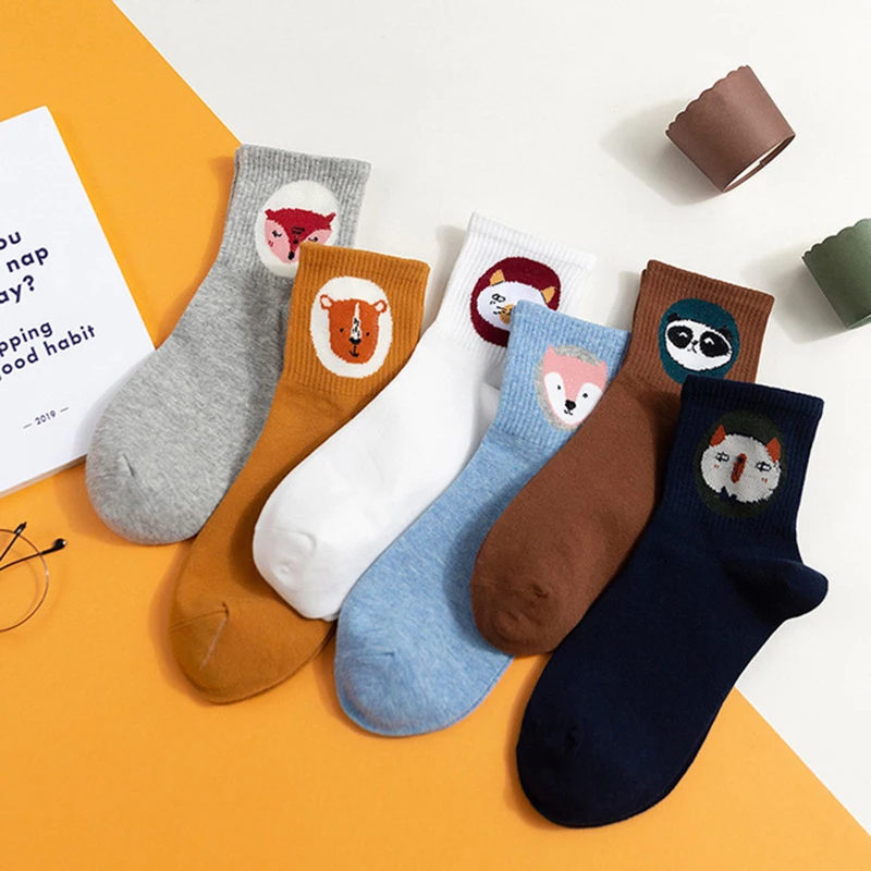 Милые животные носки для женщин мультфильм лиса панда хлопковые Femme теплые